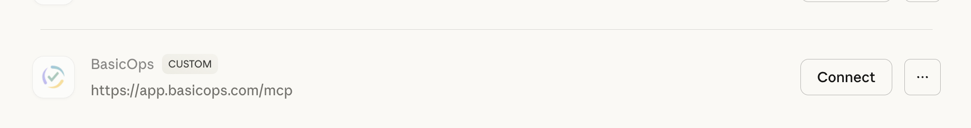 BasicOps connector listed in Claude with Connect status
