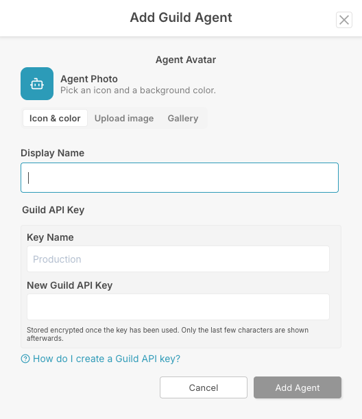 Add Guild agent dialog