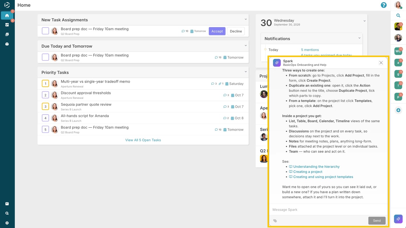 Spark Onboarding and Help panel
