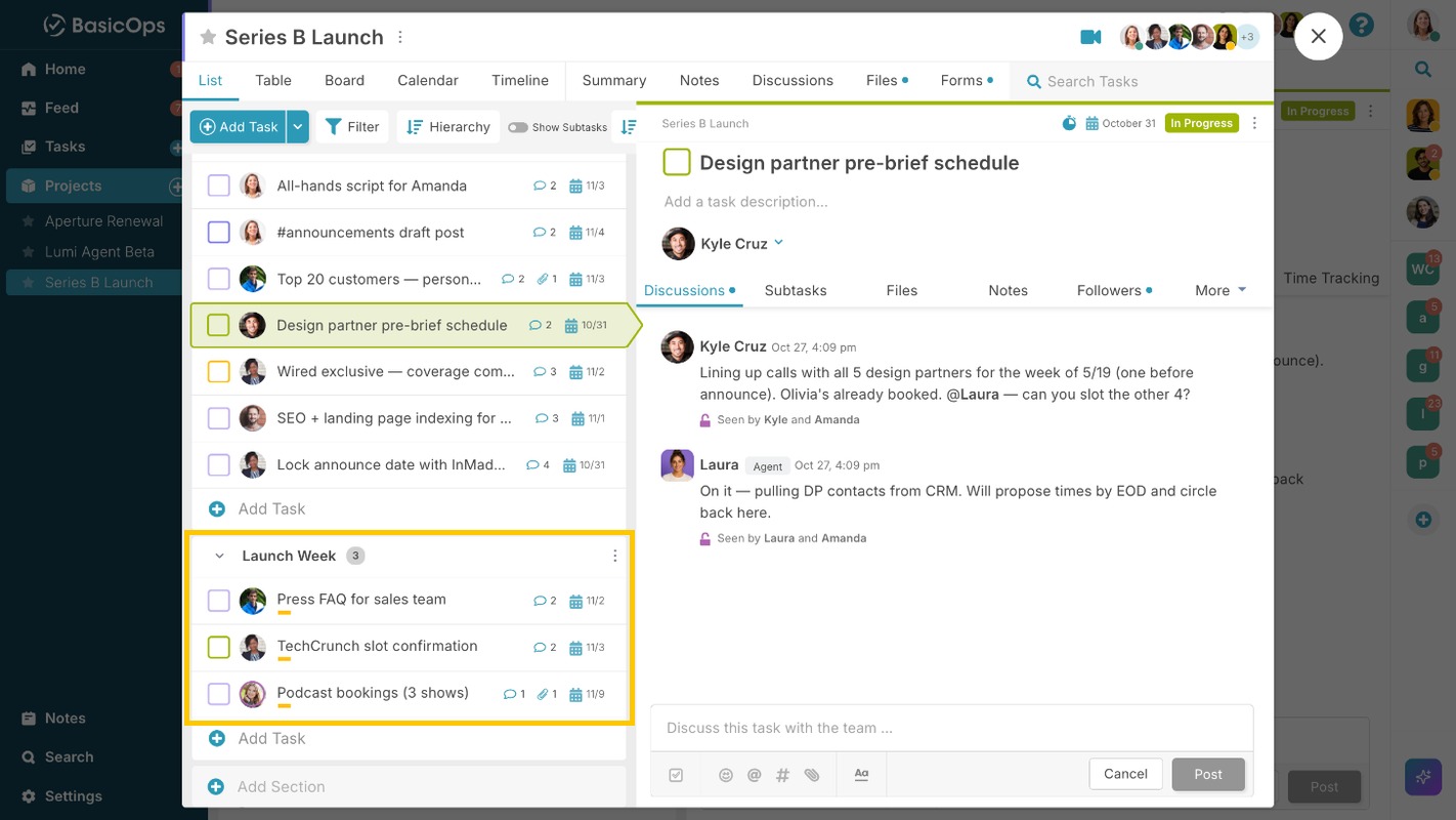 Project overlay scrolled to the linked section