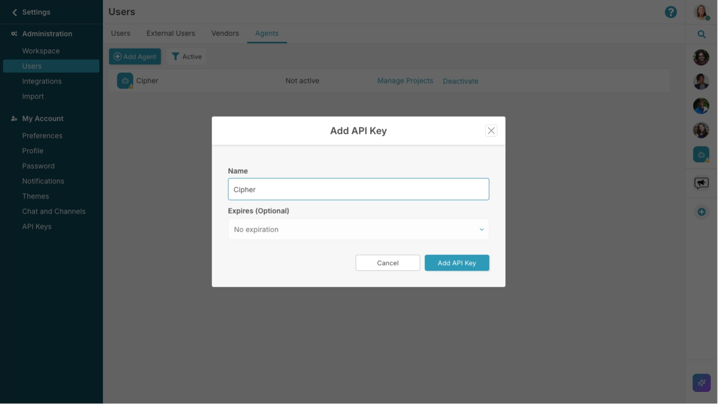 Add API key for your agent
