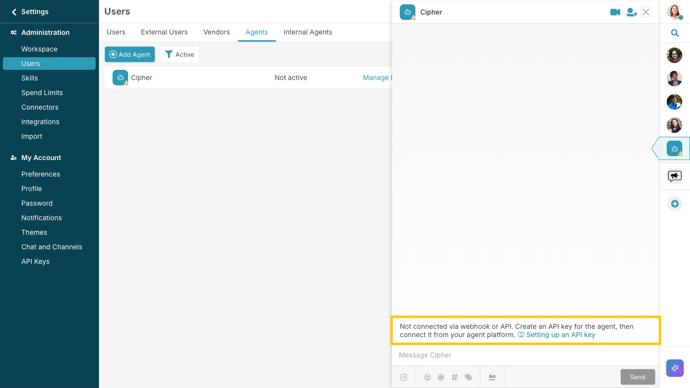 Next step displayed in agent's chat